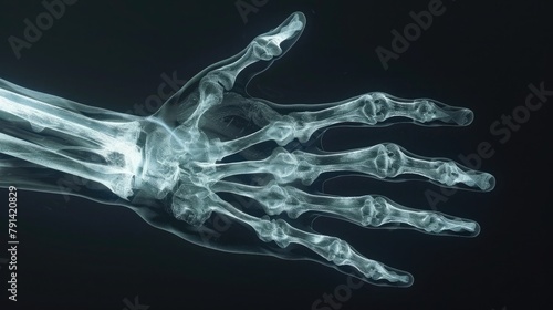 An X-ray image displaying the intricate network of bones and joints in the hand and wrist, a testament to the remarkable dexterity and mobility of the human appendages.