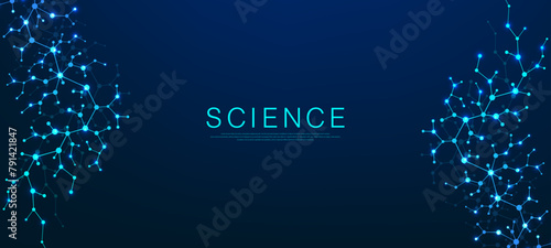Molecular abstract structure and genetic engineering DNA. Healthcare and medicine background concept. Scientific research background. Wave flow. Innovation pattern. Vector illustration.