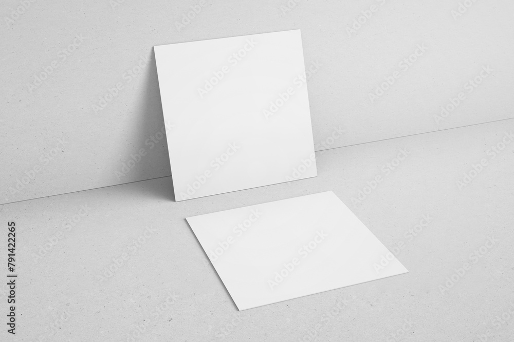 blank white square shape ratio branding identity business name card with sharp corner leaning to wall realistic mockup design template 3d render illustration blank white square shape ratio branding identity business name card with sharp corner leaning to wall realistic mockup design template 3d render illustration