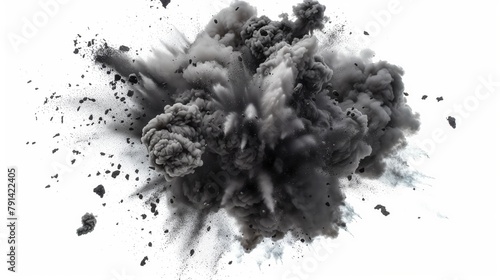 A black smoke  splash explosion on white background