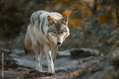 Gray wolf  Canis lupus  in the forest