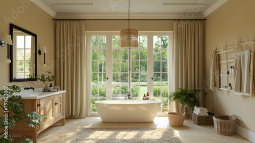 Spacious bathroom with beige walls a beautiful 