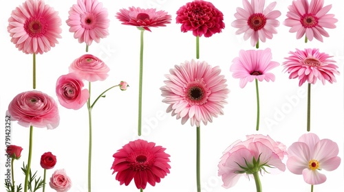 A Vibrant Collection Of Various Colorful Meadow Flowers Arranged on a White Background. Presenting unique shapes and colors, meticulously arranged to highlight their natural beauty.