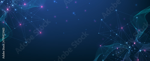 Vector connections of lines and dots. Technology banner template. Graphic abstract background communication. Minimal array with compounds lines and dots. Digital data visualization photo