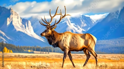 Majestic Elk in Natural Habitat, Mountain Landscape Backdrop, Wildlife Photography. Perfect for Calendars and Wall Art. AI