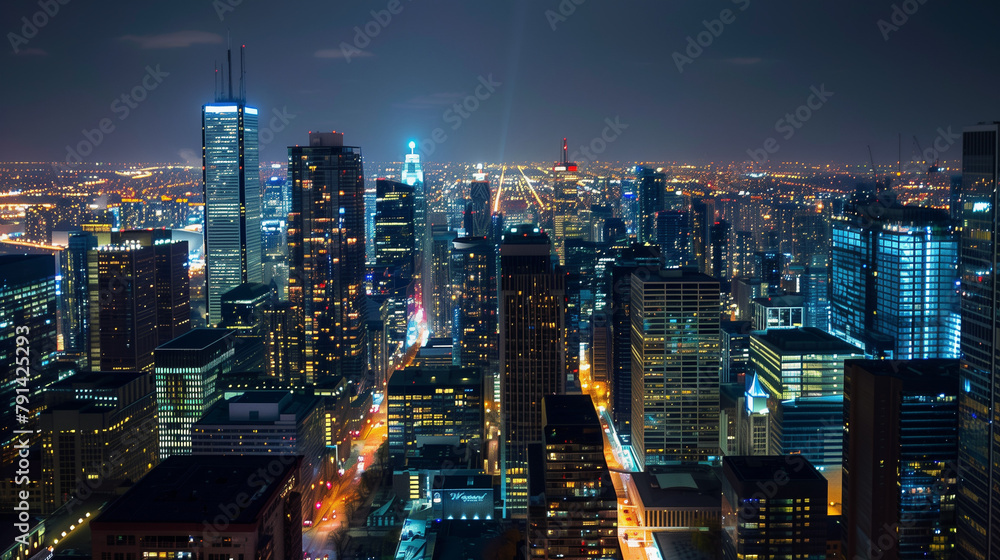 Obraz premium Twilight Cityscape, Urban Night Lights, Metropolitan Skyline with Copy Space
