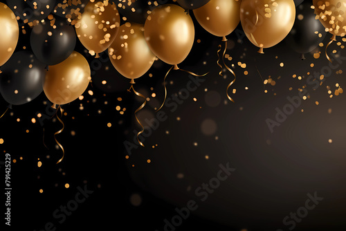 Celebration background with confetti and gold balloons 