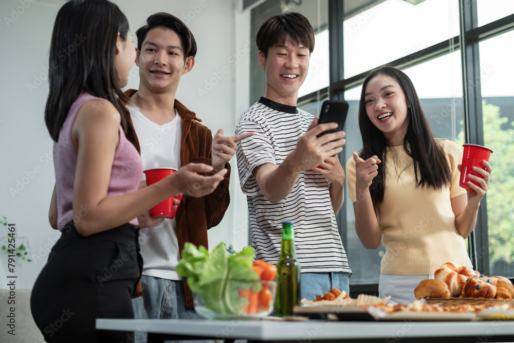 drinks and conversation, social gathering and get together. Young people, group and happiness at fast food pizzeria, celebration at home. drinks and conversation, social gathering and get together. Young people, group and happiness at fast food pizzeria, celebration at home.