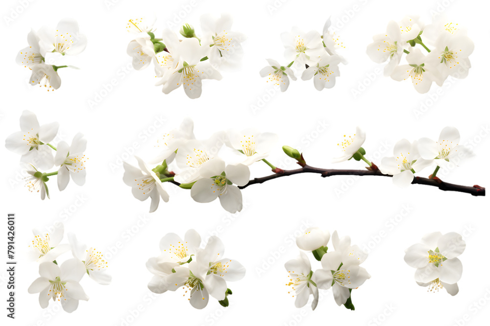 Obraz premium White flowers cherry blossom isolated on transparent background