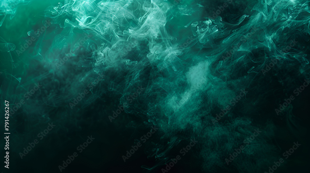 Smoky Background. Green Smoke on Black Backdrop. Artistic Unusual Abstract Template. Modern Gradient Color Design. Fog Effect ,Imaginatory  fractal abstract background Image
