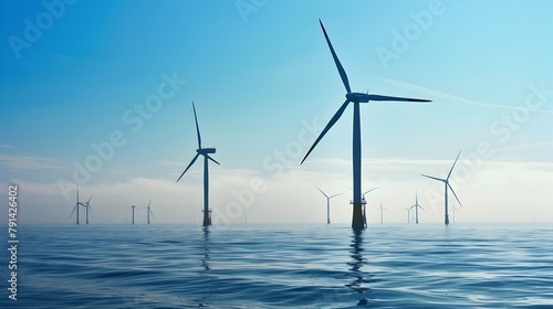 Offshore Wind Turbines in Misty Sea, Sustainable Energy Source,Sustainable,green city,Green Economy,Green Business,ESG,Environmental Social Governance,Carbon Tax