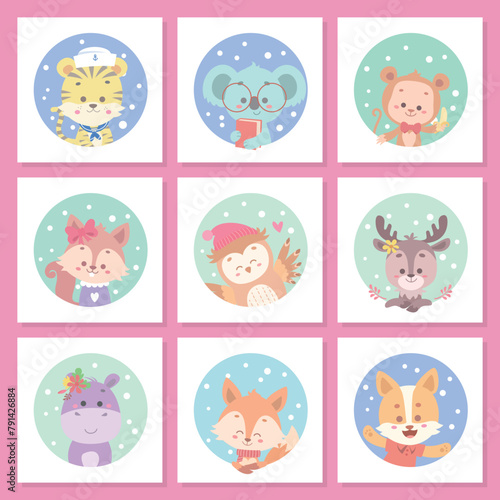 cute cartoon vector wild animals children zoo