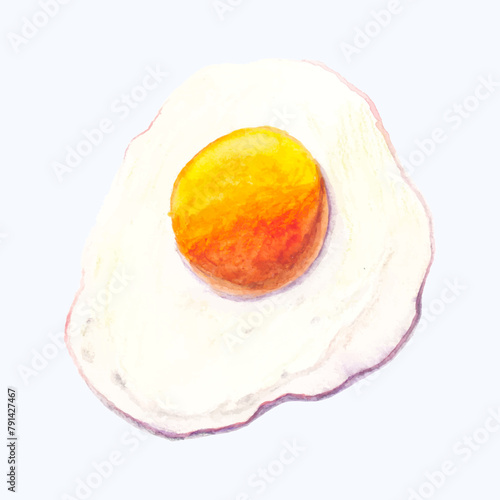 Cute Watercolor Fried Egg Clipart - Download Breakfast Illustration