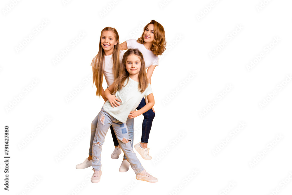 Full length body size portrait of three nice cute lovely attractive cheerful cheery positive funny people having fun warming-up posing isolated over bright vivid shine yellow background Full length body size portrait of three nice cute lovely attractive cheerful cheery positive funny people having fun warming-up posing isolated over bright vivid shine yellow background