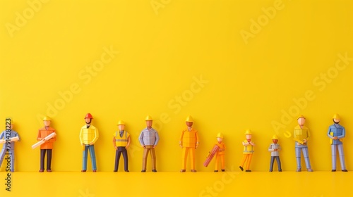 Paper craft workers from different sector against a yellow background with copy space. © Pro Hi-Res
