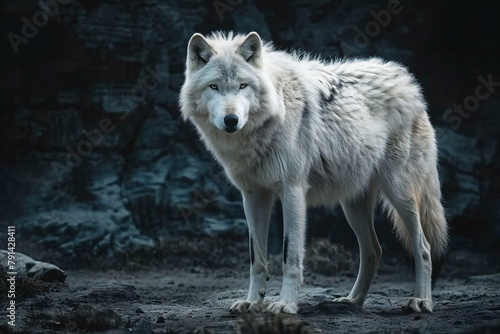 White wolf in the dark forest, Wildlife scene from wild nature