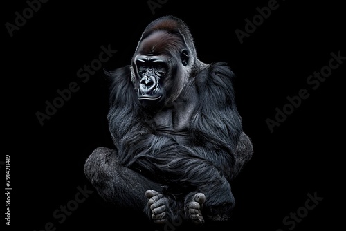 Portrait of Gorilla. The gorilla lives in the zoo on black background