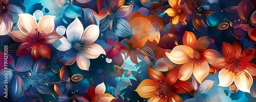 Abstract background with colorful flowers, modern luxury mural wall art illustration, Generative AI
