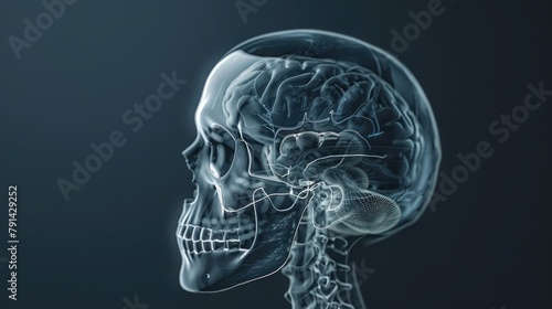 An X-ray image providing insight into the internal anatomy of the human skull, highlighting the intricate network of bones that protect the brain and support the facial structure.