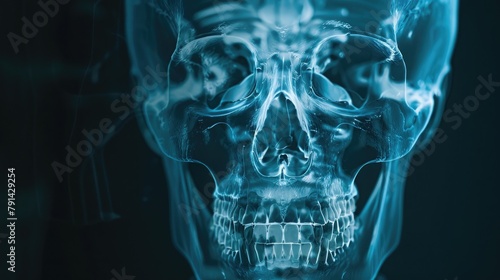 An X-ray image providing insight into the internal anatomy of the human skull, highlighting the intricate network of bones that protect the brain and support the facial structure.