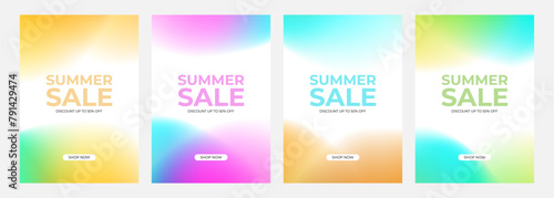 Summer Sale Set. Summertime season commercial backgrounds with bright blurred color gradients for business, seasonal shopping promotion and sale advertising. Vector illustration.