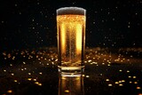 Glass of beer on a dark background with golden bokeh
