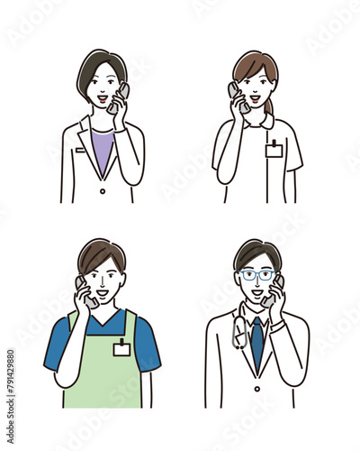 電話をする医療スタッフのセット