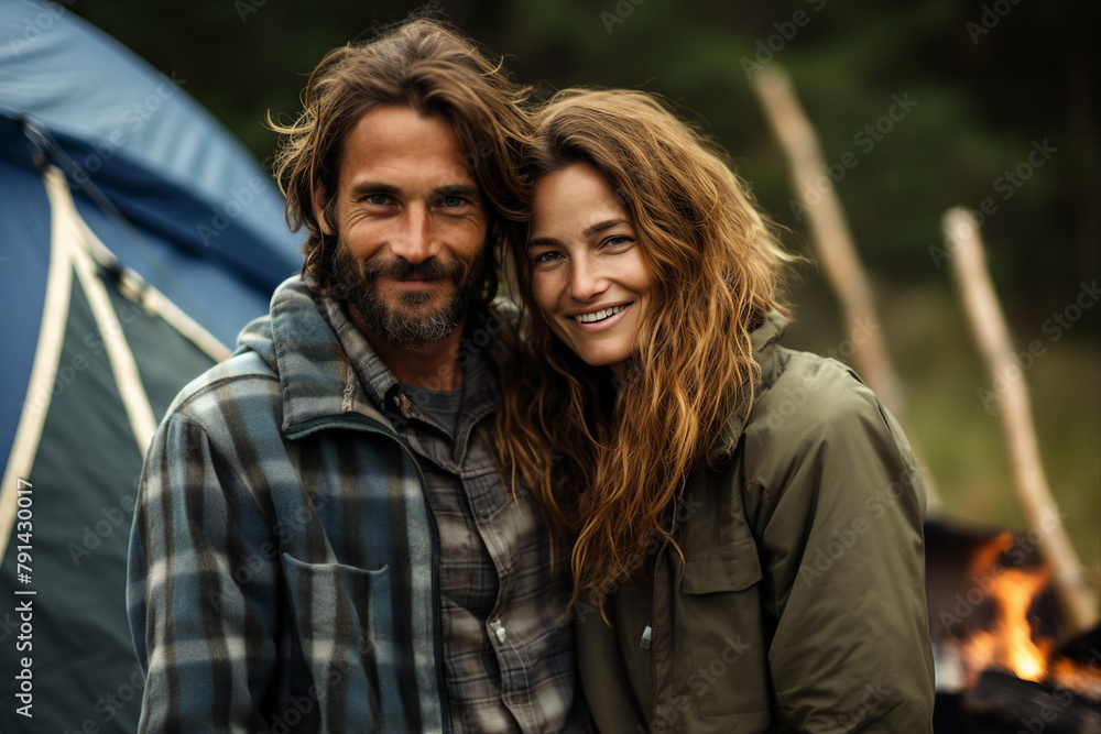 Family leisure weekend vacation on camping tent in wild nature relaxation Generative AI technology illustration Family leisure weekend vacation on camping tent in wild nature relaxation Generative AI technology illustration