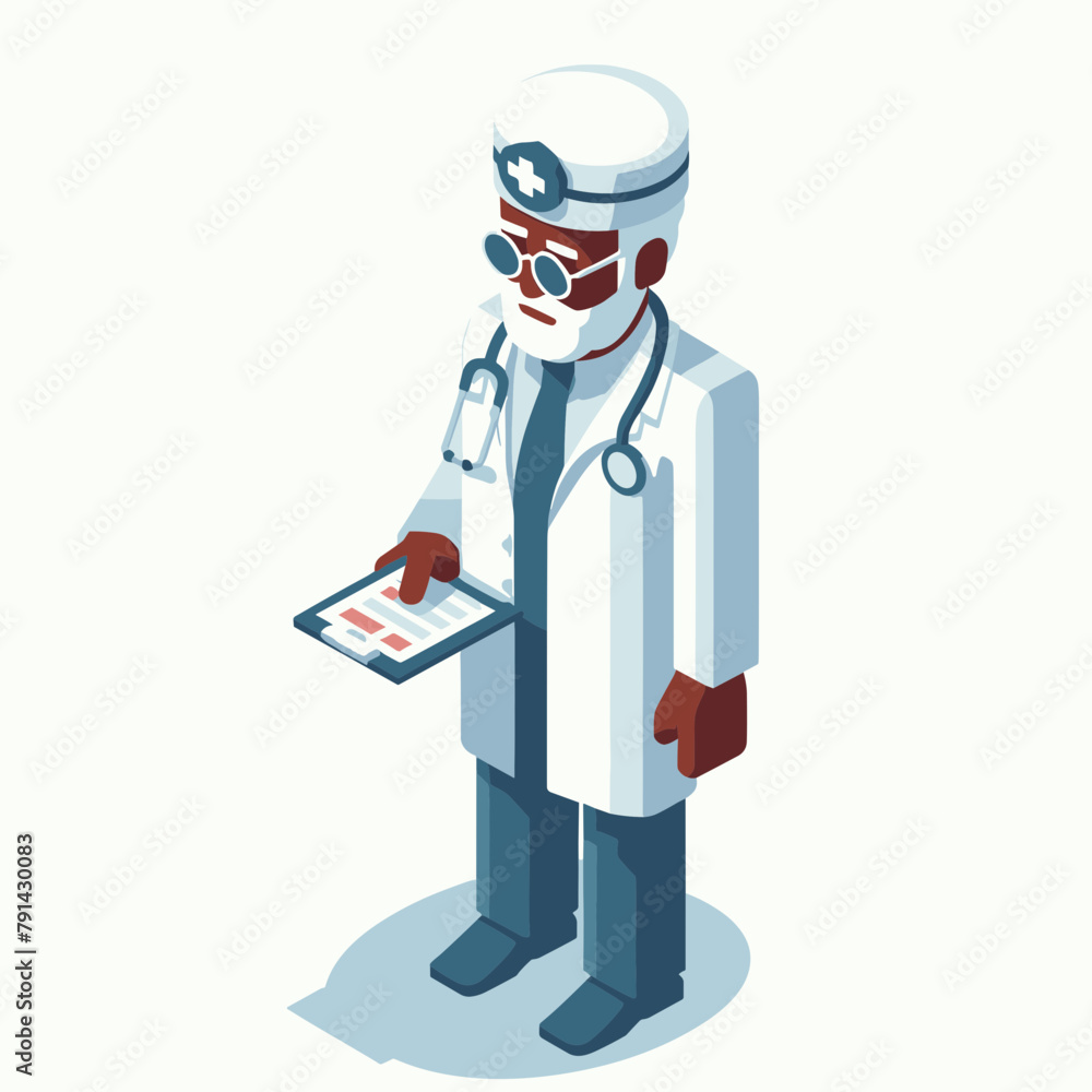 Doctor Isometric Minimal Cute Character, Wearing Headphones and Hold Game Controller, Cartoon Clipart Vector illustration, isolated on White background
