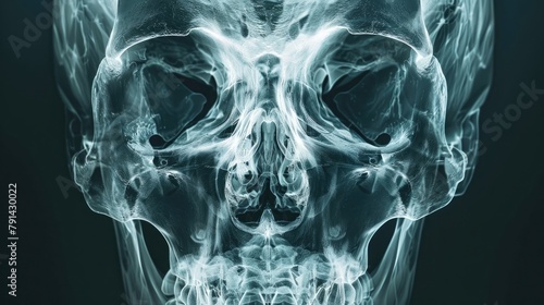 An X-ray image providing insight into the internal anatomy of the human skull, highlighting the intricate network of bones that protect the brain and support the facial structure.