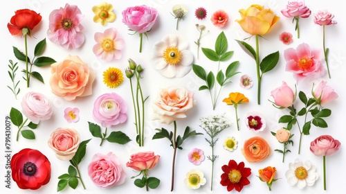 Wallpaper Mural A vibrant and meticulously arranged selection of pressed flowers and greenery on a white background, showcasing natural beauty and botanical variety. Torontodigital.ca