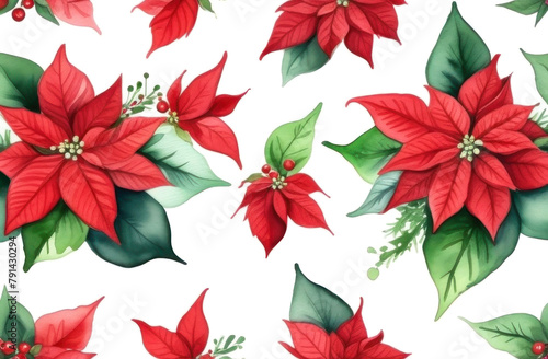 Vibrant poinsettia pattern evoking holiday cheer. Perfect for festive background