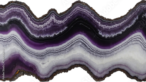 purple natural agate stone slab with white waves isolated on transparent background