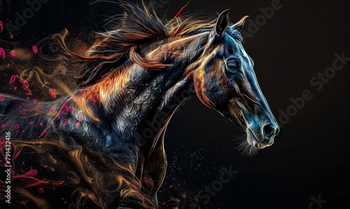 Horse animal abstract wallpaper. Contrast background stallion in vivid colors, Generative AI