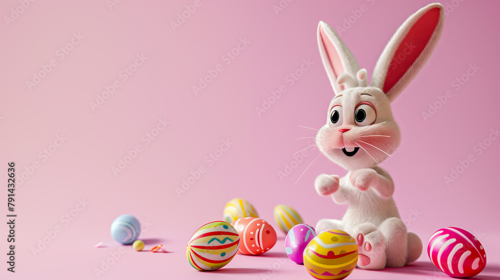 Easter / spring pink promotion banner background with cute cartoon style Easter bunny rabbit and copy space for text Easter / spring pink promotion banner background with cute cartoon style Easter bunny rabbit and copy space for text