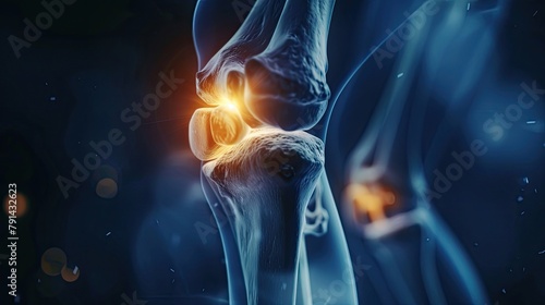 An X-ray image showcasing the internal structure of the human knee joint, highlighting the intricate interplay of bones, cartilage, and ligaments that enable stability and mobility.