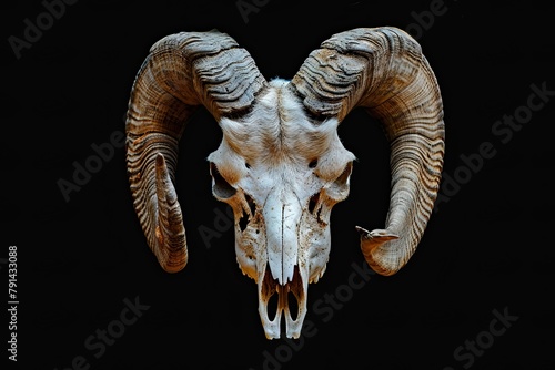Skull of a goat isolated on black background