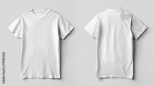 White T-shirts front and back ,Realistic of a white male t-shirt with front and back views ,Collage of white male t-shirt on gray background