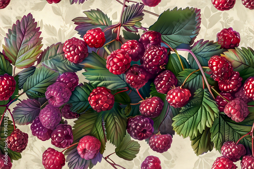 Seamless repeat and fully tile-able background illustration pattern of autumn berry wild fruits, wild berry background