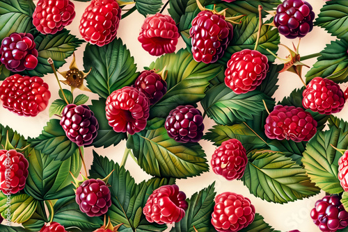 Seamless repeat and fully tile-able background illustration pattern of autumn berry wild fruits, wild berry background