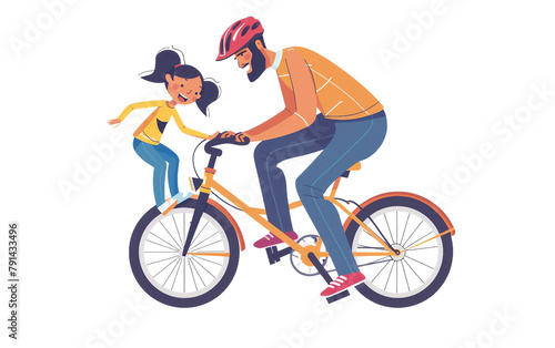 Parental Bike Coaching Isolated On Transparent Background PNG.