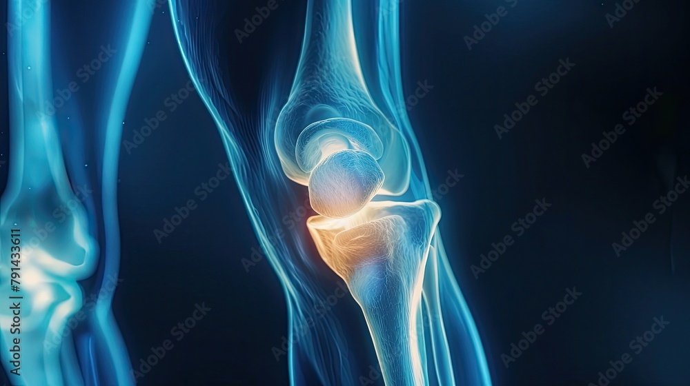 An X-ray image showcasing the internal structure of the human knee ...