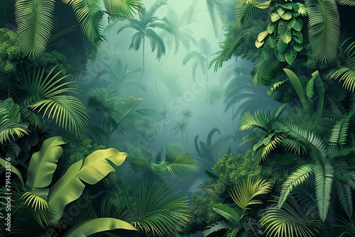 3d wallpapaper. Tropical forest, wild jungle. Closeup nature view of green leaf and palms background. Flat lay, dark nature concept, tropical leaf, Generative AI