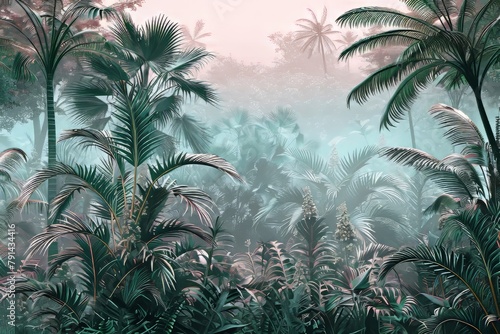 Tropical trees and leaves  3d wallpaper  wallpaper mural  3D illustration  Generative AI