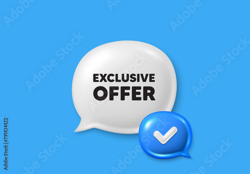 Exclusive offer tag. Text box speech bubble 3d icons. Sale price sign. Advertising discounts symbol. Exclusive offer chat offer. Speech bubble banner. Text box balloon. Vector