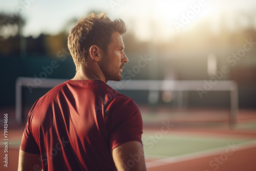 Generative AI illustration of focused tennis player on court ready for important championship league match photo