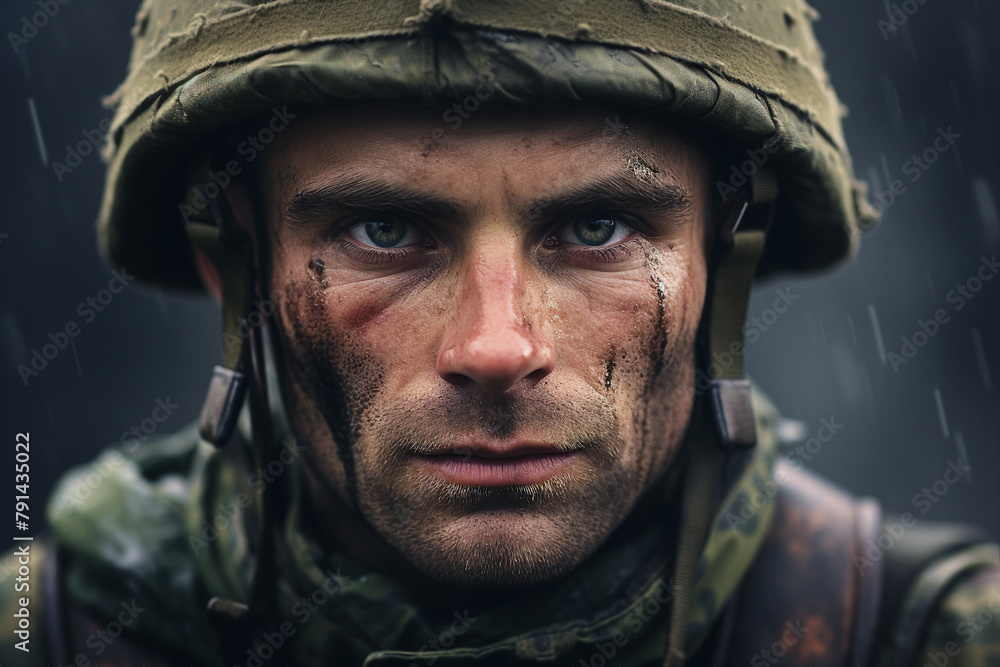 Image of courageous brave young soldier created with generative AI technology Image of courageous brave young soldier created with generative AI technology
