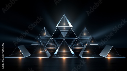 Dark geometric matrix  3D prisms with laser accents  minimalist