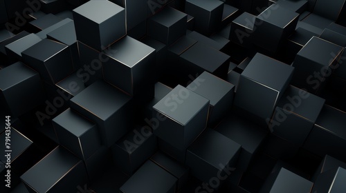 Seamless pattern of dark geometric prisms, 3D minimal style, tech background photo