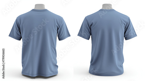 Blue heather color t-shirt mock up, front and back view, isolated. Male model wear plain blue shirt 